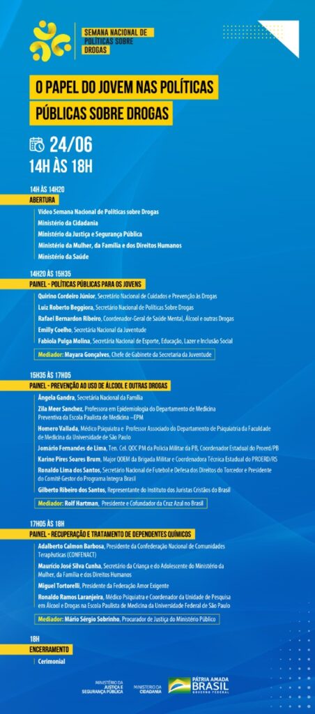 Veja a programação do dia 24/06 do webinar “O papel dos jovens nas políticas públicas sobre drogas”