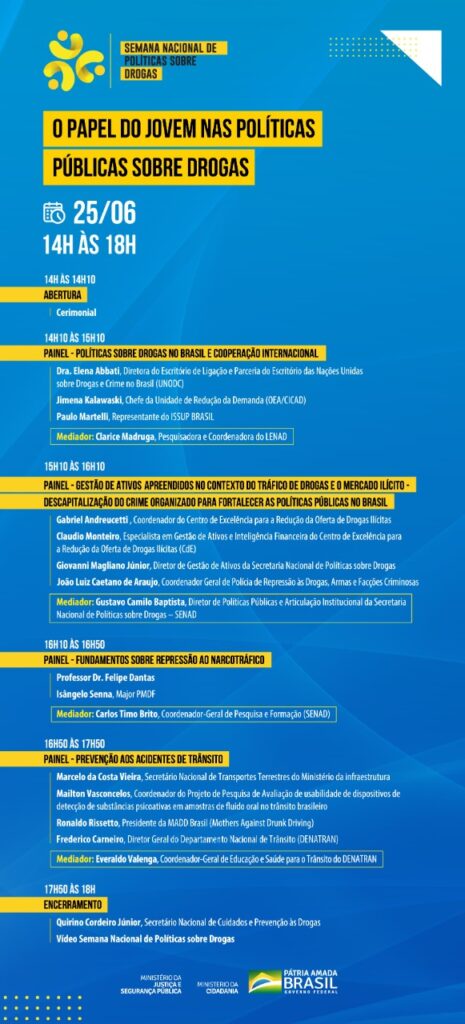Veja a programação do dia 25/06 do webinar “O papel dos jovens nas políticas públicas sobre drogas”